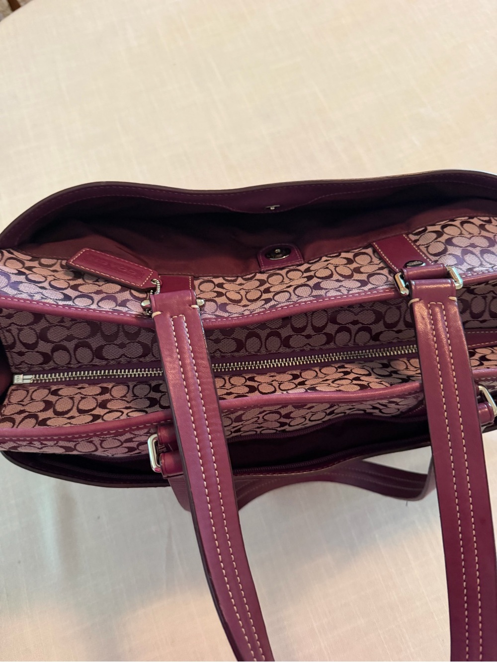 Coach Y2K Large Burgundy Signature Canvas and Leather Tote - Picture 5 of 9
